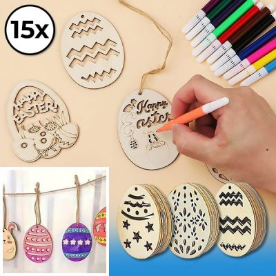 Velikonočna lesena jajca (15 kosov) | EGGNAMENTIFY